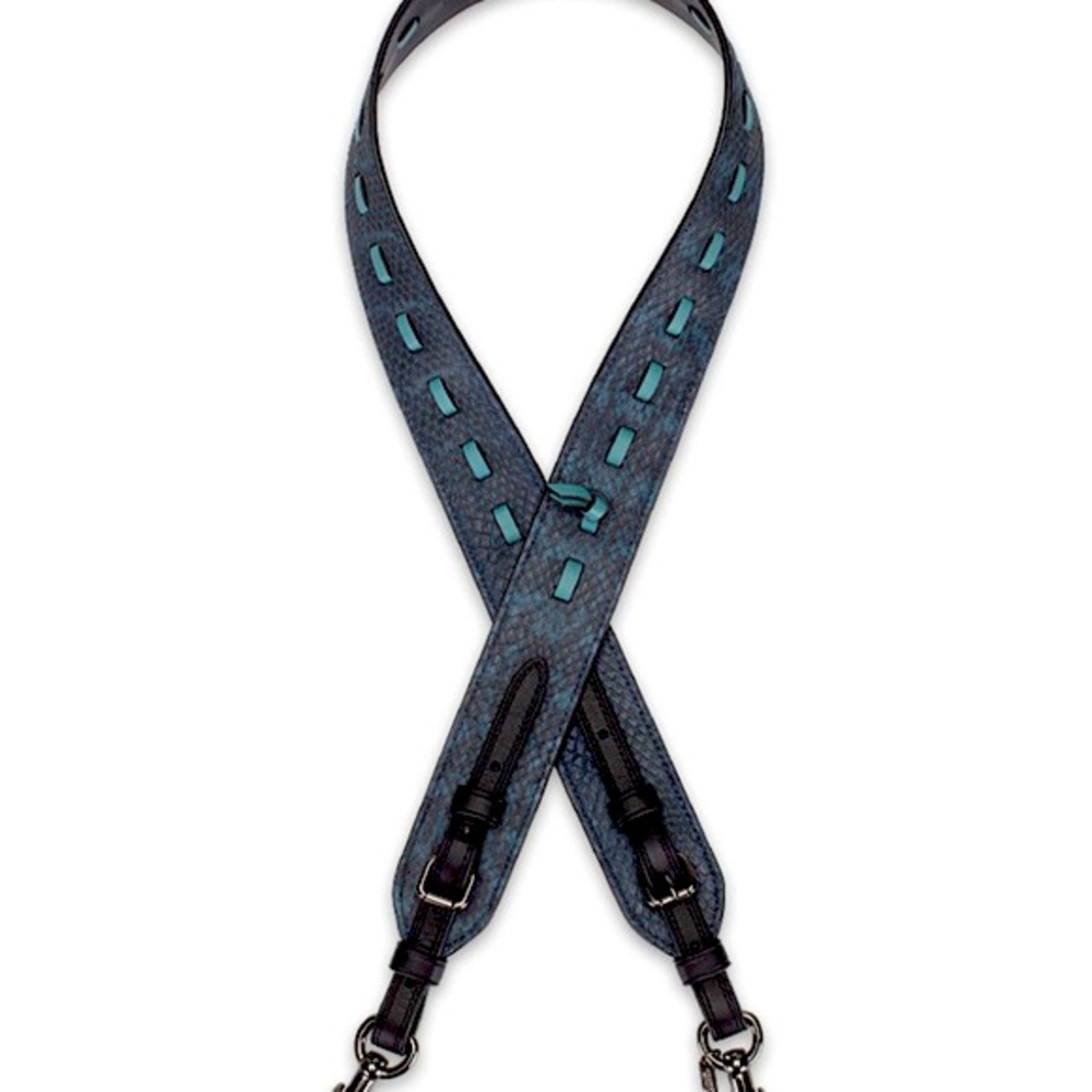 Coach novelty strap in blue genuine python leather with stitching accents